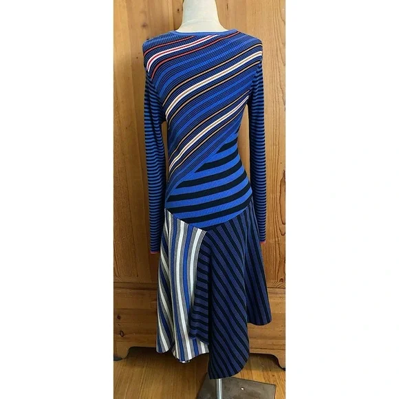 Opening Ceremony Blue and Red Striped Long Sleeve Knit Dress Cozy Quiet Luxury M - Picture 6 of 8